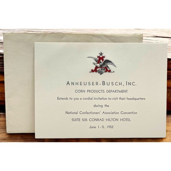 Vintage 1952 Anheuser Busch Invitation with Envelope Beer Company Ephemera - Picture 1 of 7